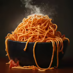 there is a bowl filled with pasta with sauce