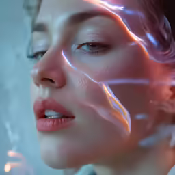 a woman with blue eyes and light hair