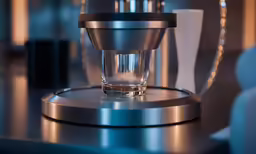 an empty glass on a shiny silver surface