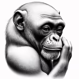 an art work of a monkey that is holding its hands to his face