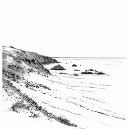 an image of a beach scene from a black and white print