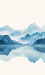 mountains and a small body of water with fog in the air