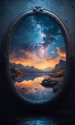 there is a reflection in the mirror of a body of water