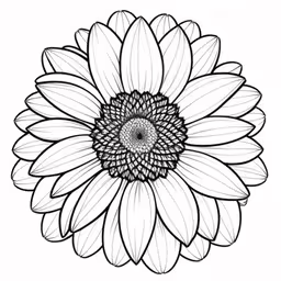 a sunflower with large petals is shown in black and white,the center of the flower that is large