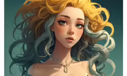 a drawing of a blond haired woman with very long hair