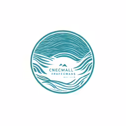 a small blue circle logo with mountains on it