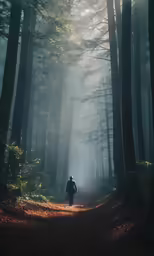 a person walking down a trail in the forest