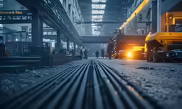 a scene of a train station with one train on the tracks