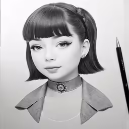 a black and white photo of a young girl wearing a choker