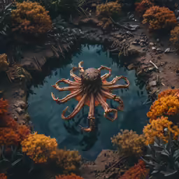 a giant squid is seen in a lake