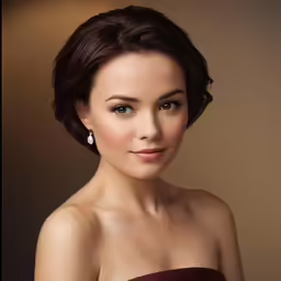 a woman in a brown dress wearing a pair of large earrings