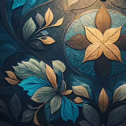 a close up photo of a pattern with flowers and leaves
