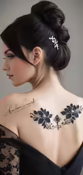 a woman wearing an ornate back piece