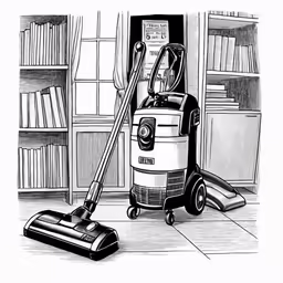 an inked image of a vacuum cleaning the floor