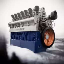 the engine is sitting alone in the water