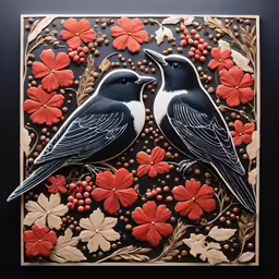 two birds are next to each other on a decorative card