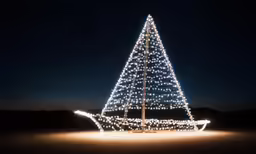 the white christmas tree has several lights on it