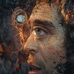 a young man covered in mud with some strange faces
