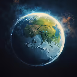 the planet is depicted with the sun in the background