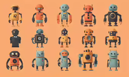there are lots of cartoon robot like characters in the photo