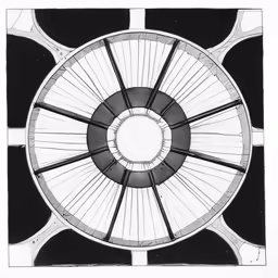 a black and white drawing of a circular ceiling in a square