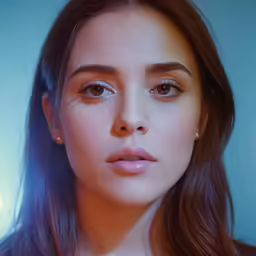 a close up shot of a young woman looking forward