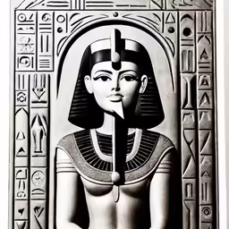 an image of egyptian woman with an arrow in her mouth