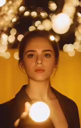 a girl is holding a bright light in front of her