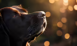 the brown dog is looking into the distance