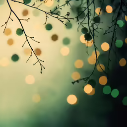 a tree branch with leaves and christmas lights
