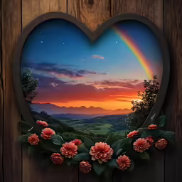 an image of a heart - shaped wall with the sun setting