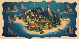 there is a cartoon style island that is on the shore