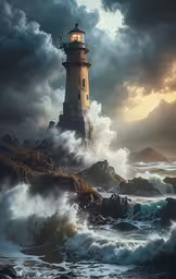 a beautiful light house on a rocky cliff near the ocean