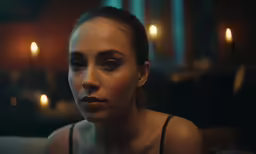 woman with short hair and black eye makeup looks into the camera