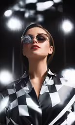 woman wearing sunglasses and checkered shirt