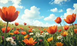 an image of flowers on the green hill
