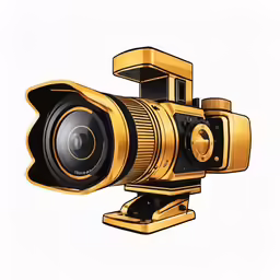 the camera with golden accents on a white background