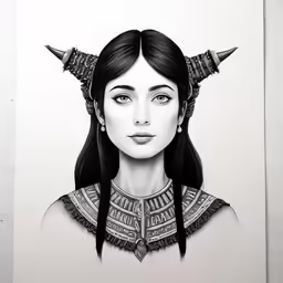 a drawing of a woman with horns on her head