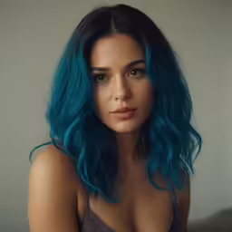 the woman has blue hair with green highlights