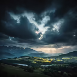 clouds over mountains and lakes in the country