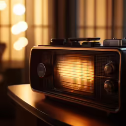 an old radio with some lights in the room