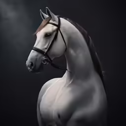 a white horse in black background