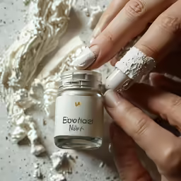 someone has long nails with laces on top