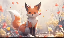 the foxes are standing in the woods next to leaves