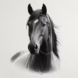 a black and white photo of a horse