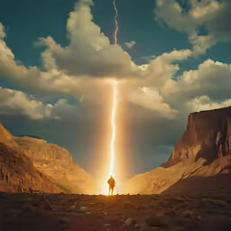 a lone man is silhouetted against a beautiful scene as the sun beams down
