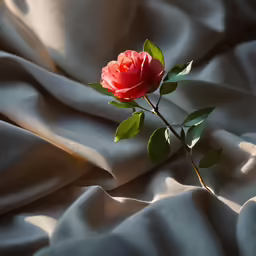a single rose on a sheet of light colored linen