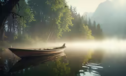 a small boat on a still body of water