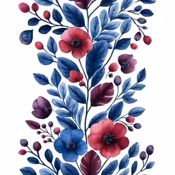 the pattern is colorful and colorful flowers, leaves and berries