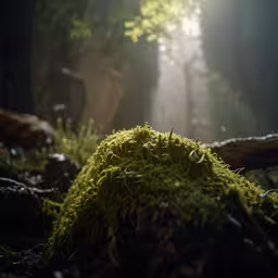 a green moss covered log in a forest